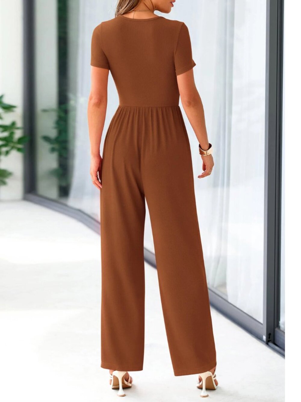 Sleeveless Brown Wide-Leg Jumpsuit with Scoop Neckline, NWOT, small - Picture 2 of 6